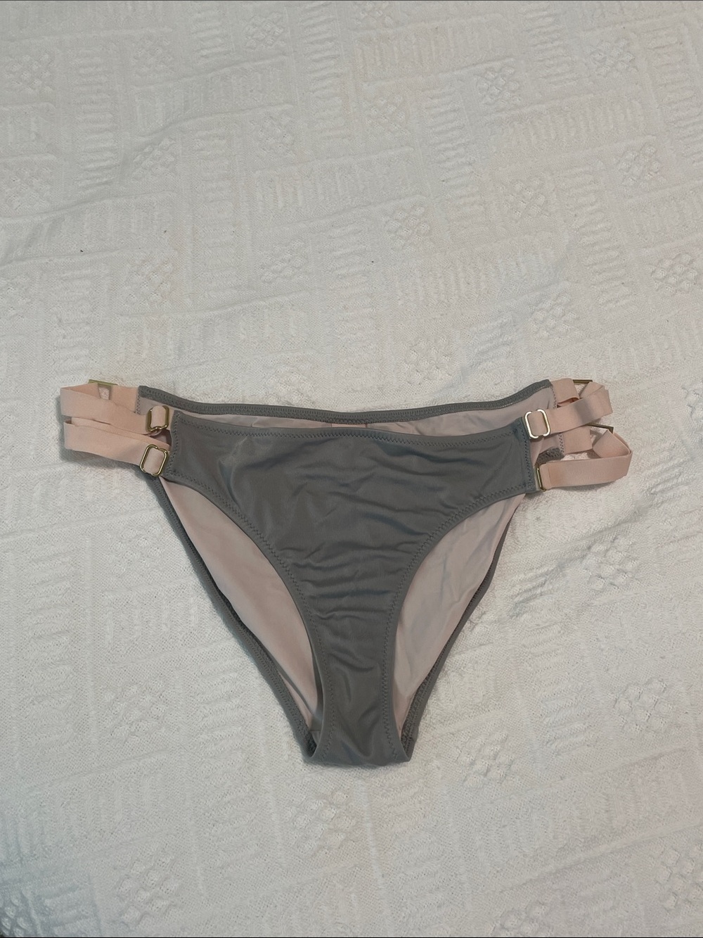 🖤5/$25 New Hot as Hell Gray Blush pink Bikini Bottom gold Double Side Straps